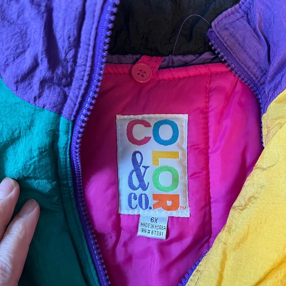 Vintage 90s colorblock winter jacket, nylon. Child sz 6 - Picture 3 of 10
